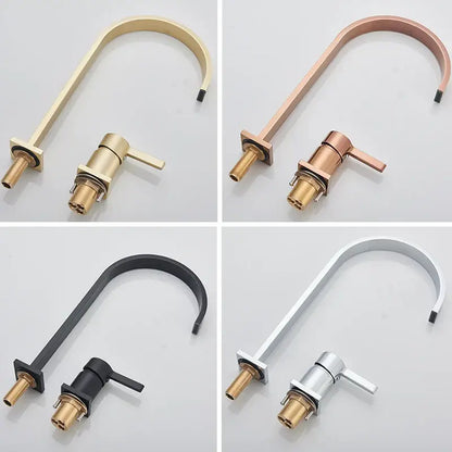 Modern brushed gold basin faucet with sleek curved spout and square base in decorbites brushed gold finish