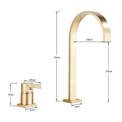 Modern brushed gold basin faucet with sleek arched spout and rectangular base decorbites brushed gold finish