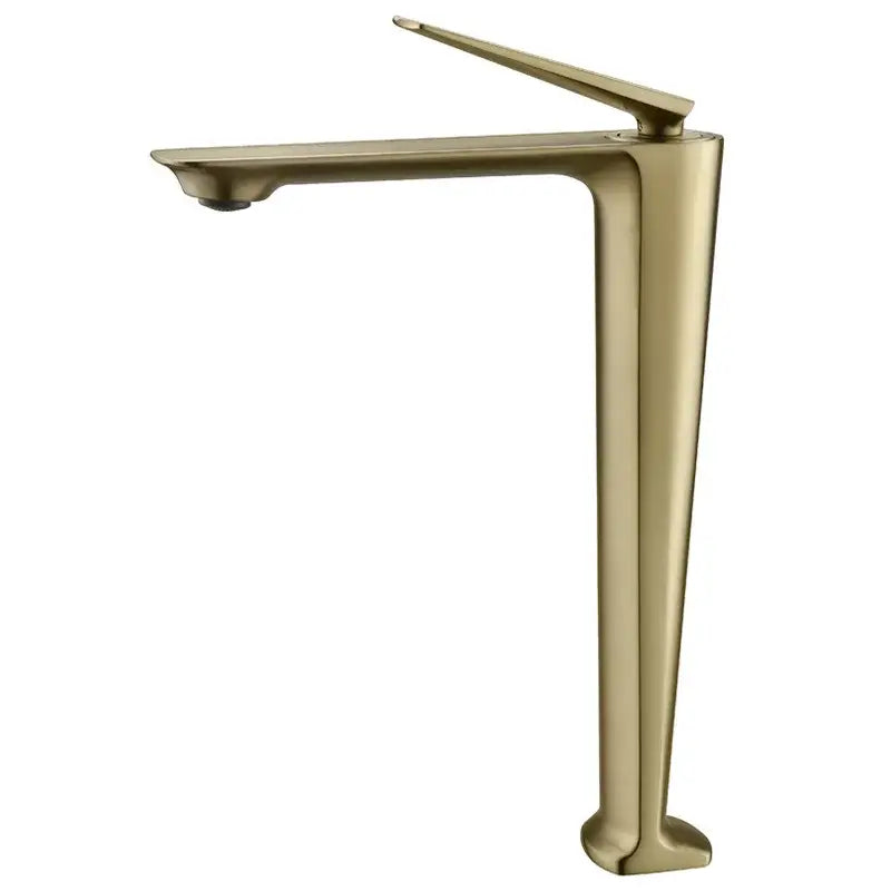 Modern brushed gold basin faucet with sleek minimalist design and tall slender spout for bathroom decorbites brushed gold