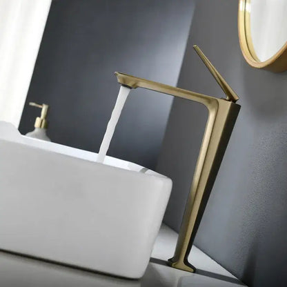 Modern brushed gold basin faucet with sleek minimalist design and tall spout for bathroom sink decorbites brushed gold