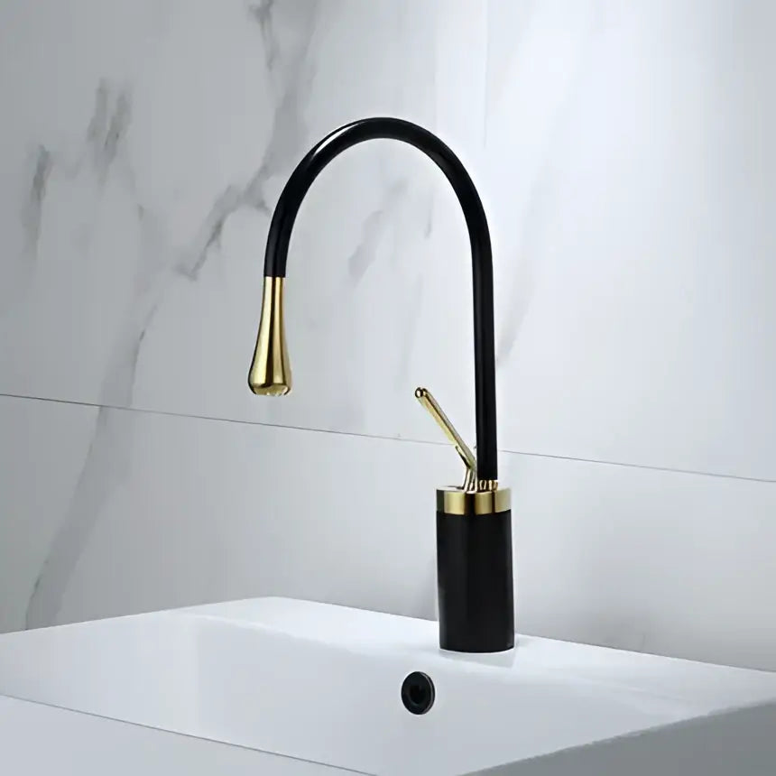 Modern brushed gold basin faucet with curved spout and cylindrical base for bathroom sink decorbites brushed gold design