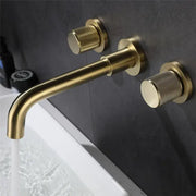 Modern brushed gold basin faucet with brass finish and textured cylindrical handles for bathroom wall mount decorbites brushed gold