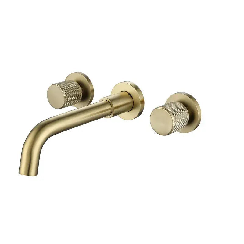 Brushed gold basin faucet wall mount with brass finish and textured round knobs modern decorbites brushed gold design