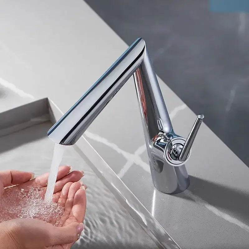 Modern chrome finished basin faucet with sleek angular design and single lever handle suitable for kitchen use decorbites brushed gold alternative