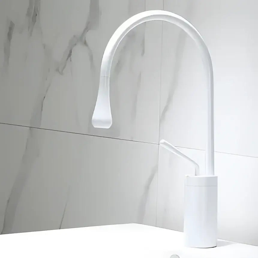 Modern brushed gold basin faucet with curved spout and minimalist design ideal for kitchen decorbites brushed gold style