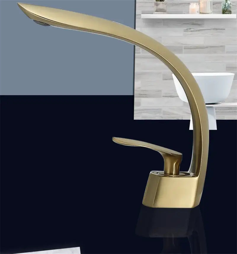 Modern brushed gold basin faucet with sleek curved design and polished finish for waterfall bathroom mixer tap decorbites brushed gold