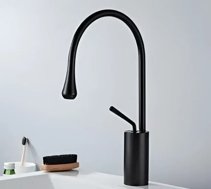 Black matte basin faucet with curved spout and cylindrical base for modern bathroom decorbites brushed gold style