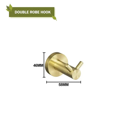 Modern brushed gold bath hardware set featuring a gold-colored brushed brass double robe hook with sleek design