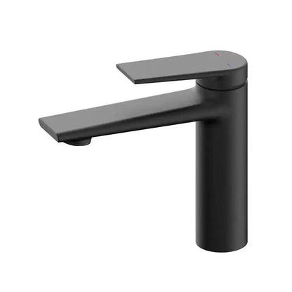 Modern matte black single-handle bathroom faucet with centerset deck-mounted design and high-quality ceramic valve for cold water