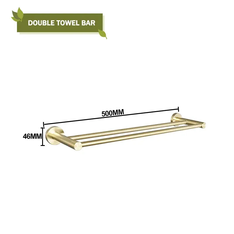 Modern brushed gold double towel bar with parallel rods and circular mounts for decorbites brushed gold bathroom hardware