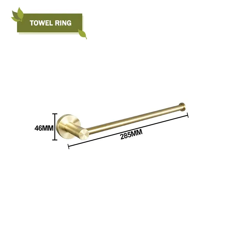 Brass-finished towel ring with sleek cylindrical design and 285mm length in decorbites brushed gold bathroom set