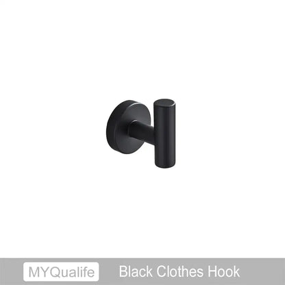 Black matte clothes hook with sleek modern design from decorbites brushed gold bathroom hardware set