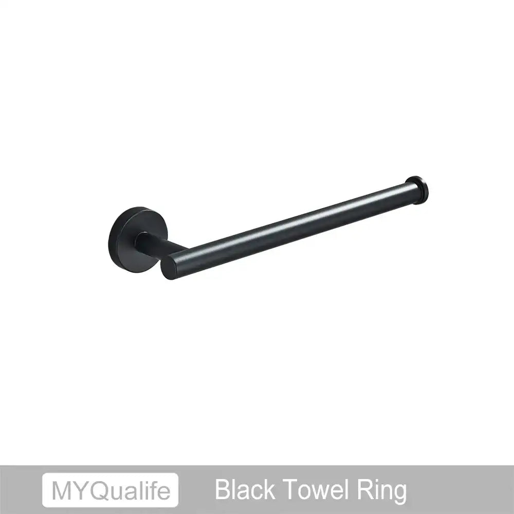 Black metal towel ring with sleek modern design in decorbites brushed gold bathroom hardware set for elegant decor