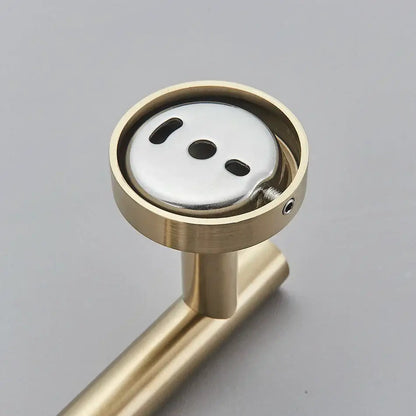 Modern brushed gold bathroom hardware set doorstop with circular base black cutouts and silver inner plate decorbites bathroom hardware