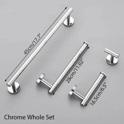 Set of three chrome finished metal towel bars in varying lengths from decorbites bathroom hardware set for modern decor