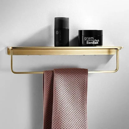 Modern brushed gold towel rack hardware set with sleek gold-toned metal and textured rose gold towel decorbites brushed gold