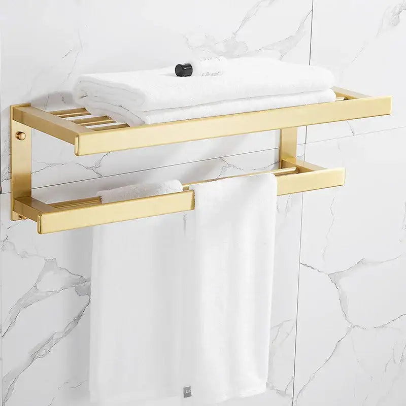 Modern brushed gold bathroom set double-tier towel rack with sleek design for decorbites brushed gold hardware collection