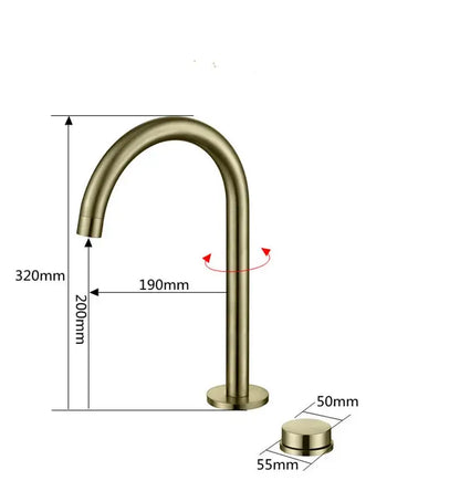 Modern brushed gold and black basin faucet with brass finish sleek curved spout and cylindrical base decorbites brushed gold