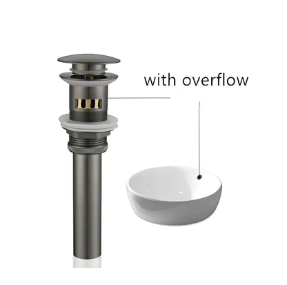 Matte black metal sink drain with overflow feature paired with decorbites brushed gold basin faucet for modern kitchen decor