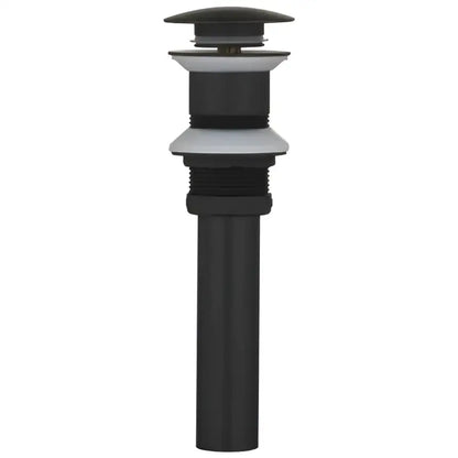 Black matte-finish bathroom sink drain with sleek concentric rings complementing decorbites brushed gold basin faucet