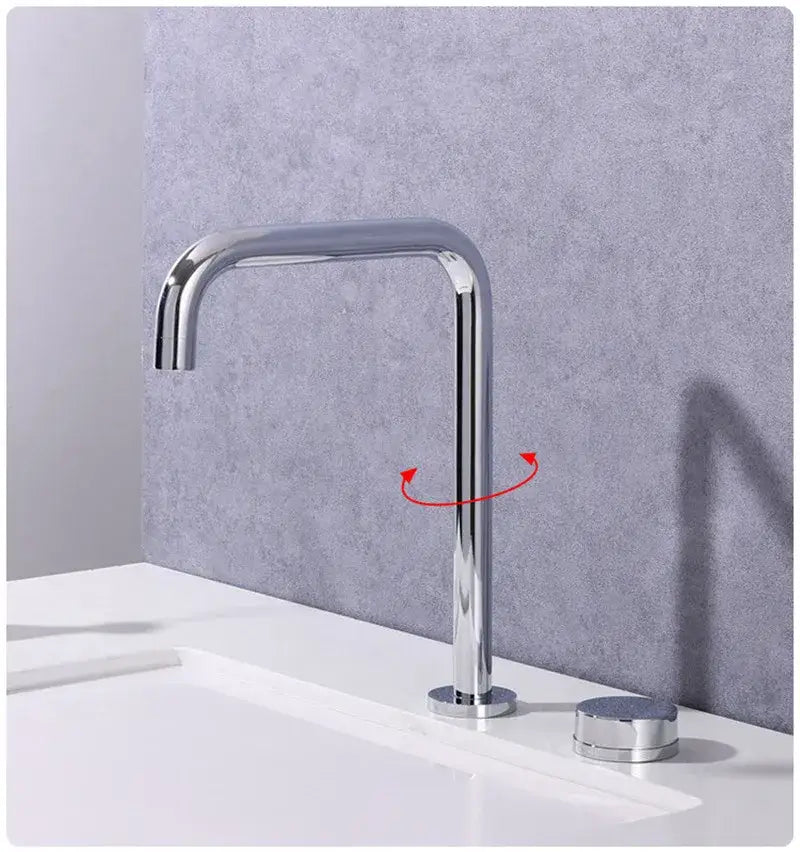 Modern chrome finished basin faucet with sleek curved spout and two handles for decorbites brushed gold kitchen sink tap