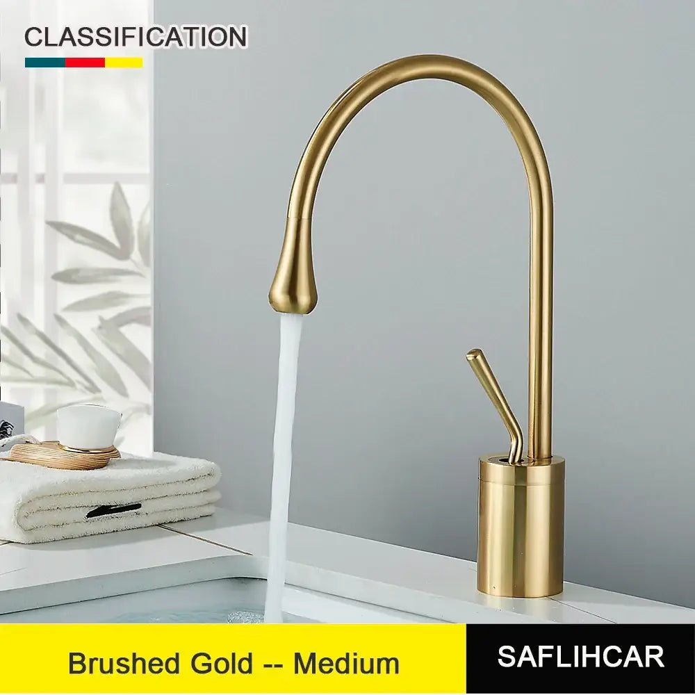 Modern brushed gold & black deck mounted basin tap kitchen faucet - Decorbites