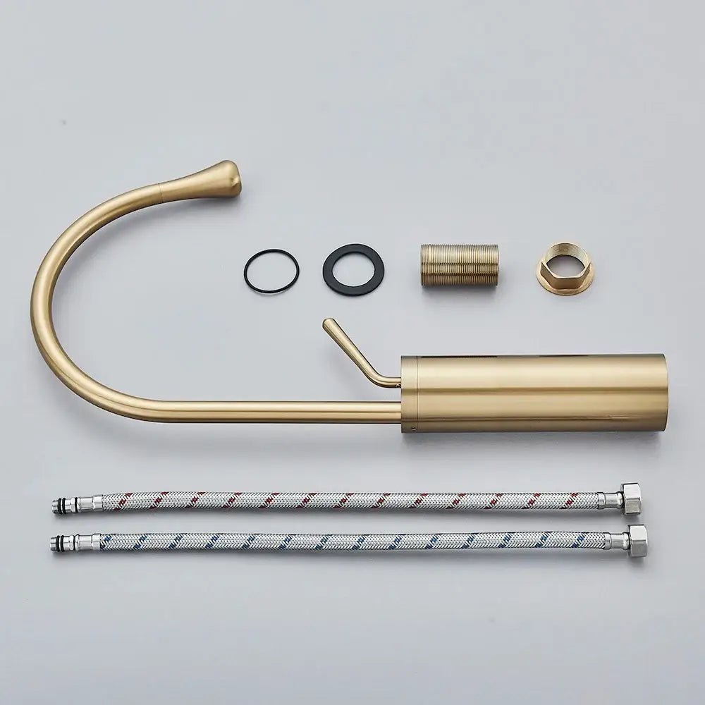Modern brushed gold & black deck mounted basin tap kitchen faucet - Decorbites