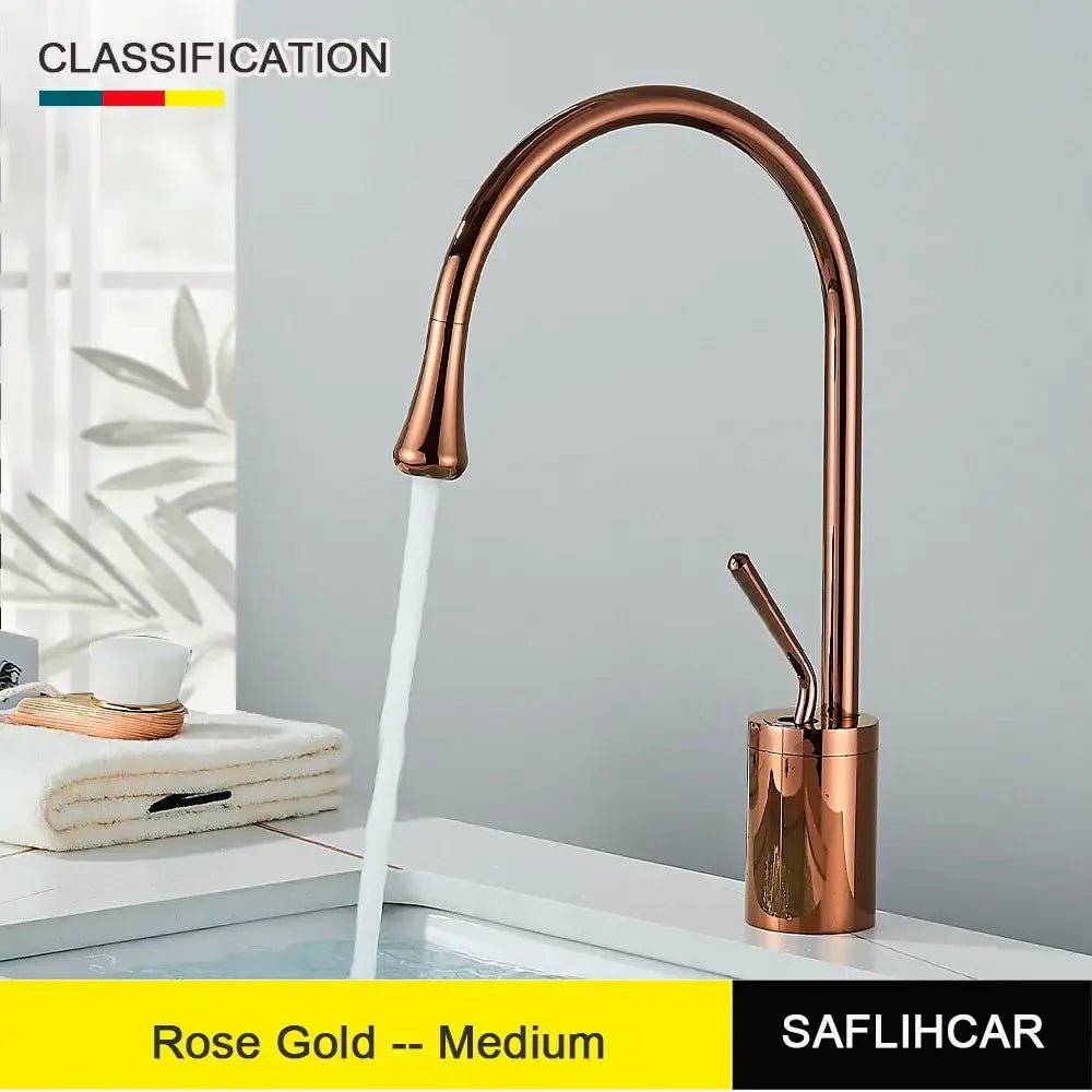 Modern brushed gold & black deck mounted basin tap kitchen faucet - Decorbites