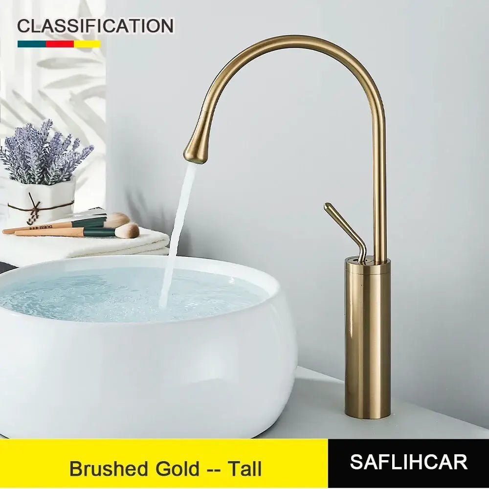 Modern brushed gold & black deck mounted basin tap kitchen faucet - Decorbites