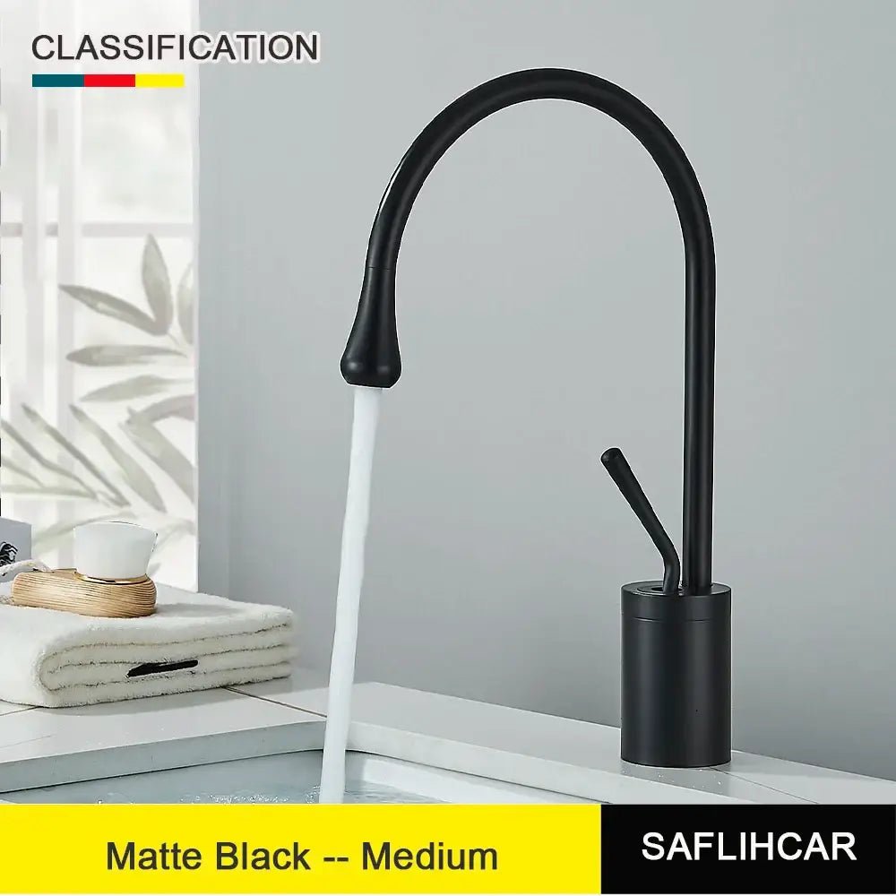 Modern brushed gold & black deck mounted basin tap kitchen faucet - Decorbites