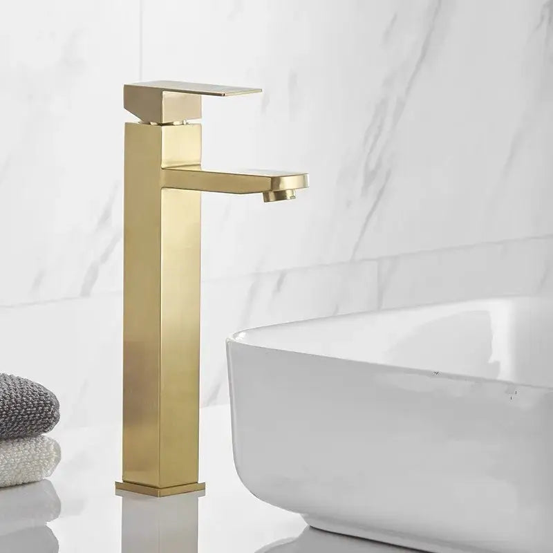 Modern brushed gold and black rectangular basin tap with sleek minimalist design for bathroom sink mixer decorbites brushed gold