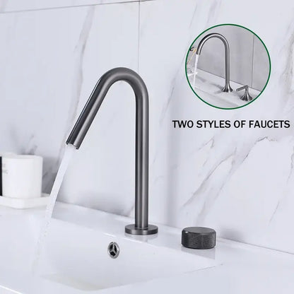 Modern matte black basin faucet with sleek curved spout and textured handle for decorbites brass basin in kitchen use