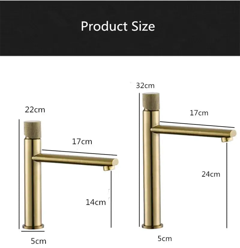 Modern brushed gold brass basin faucet with single-handle and cylindrical spout in sleek brushed gold finish