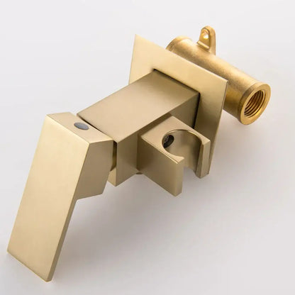 Modern brushed gold hand bidet sprayer kit featuring a gold-finished bathroom faucet with showerhead mount
