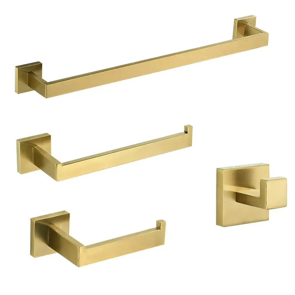 Modern brushed gold hardware set bathroom towel rail and hooks with sleek rectangular brushed metal finish by decorbites