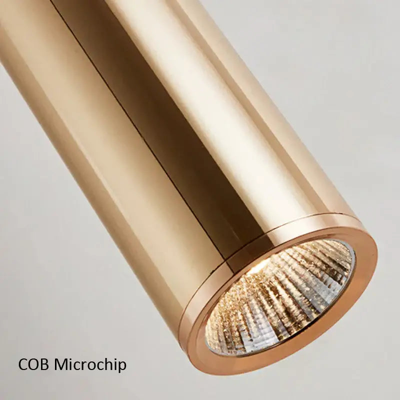 Copper-finished modern brushed gold led pendant light with cylindrical lamp and cob microchip bulb for dining room decorbites gold led