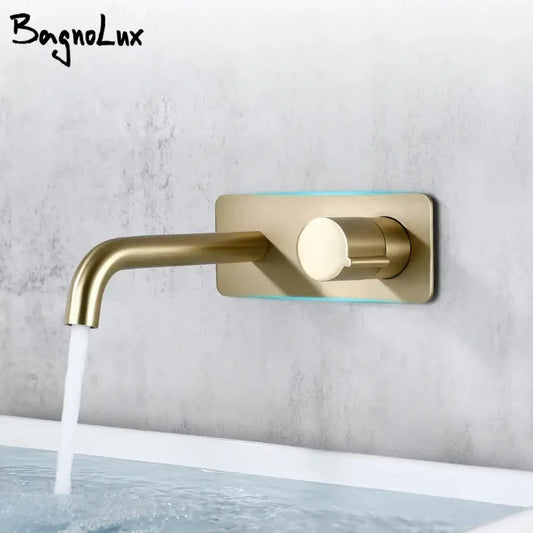 Bagnolux modern brushed gold rectangular wall mounted faucet in bathroom mixer with sleek design and durable finish