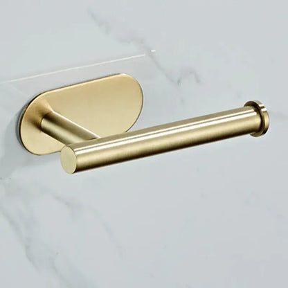Modern brushed gold stainless steel toilet paper holder with sleek minimalist design and brushed metal finish