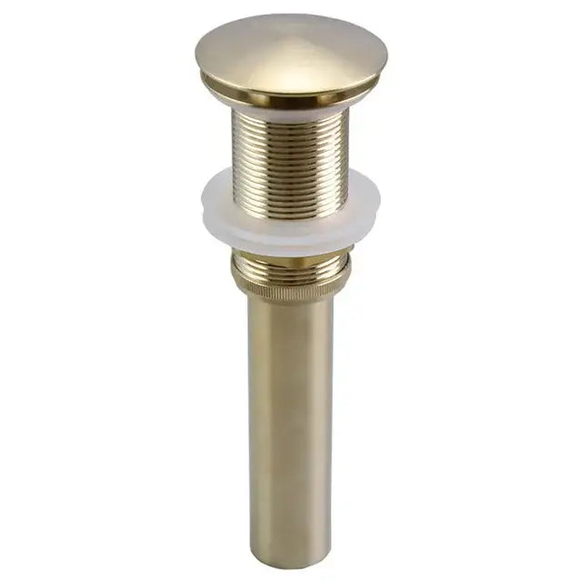 Brass-finished bathroom sink drain with rounded top and threaded body for decorbites brushed gold swivel faucet basin