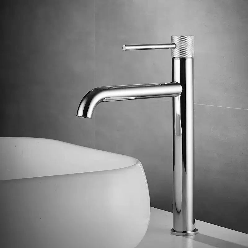 Modern brushed gold swivel bathroom basin sink crane with chrome finish single-handle and textured knurled knob design