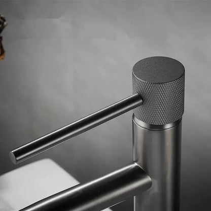 Modern matte black faucet with knurled knob and cylindrical spout for decorbites brushed gold swivel bathroom basin sink crane