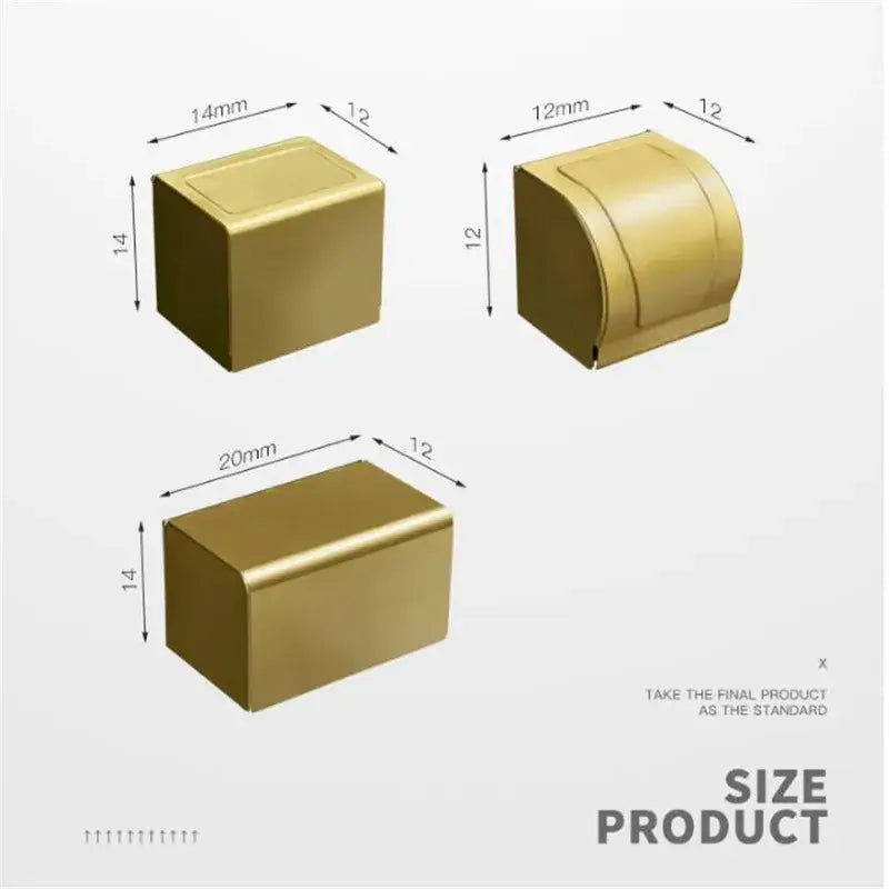 Modern brushed gold rectangular metal door stoppers with rounded edges for toilet paper holder installation