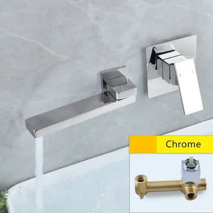 Modern chrome finished wall-mounted bathtub faucet with sleek rectangular spout and square handle for basin faucet set