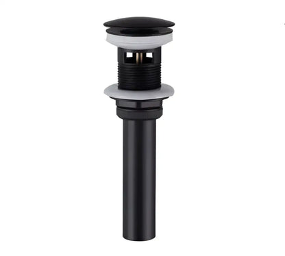 Modern brushed gold waterfall basin mixer tap featuring a black matte-finish sink drain with white rubber gaskets