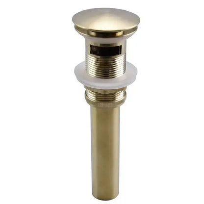 Brass-finished bathroom sink drain with sleek cylindrical body and threaded connections for decorbites brushed gold faucet swivel sink