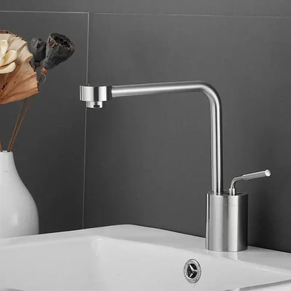 Modern chrome-finished faucet swivel sink with sleek curved spout and cylindrical base for decorbites brushed gold decor