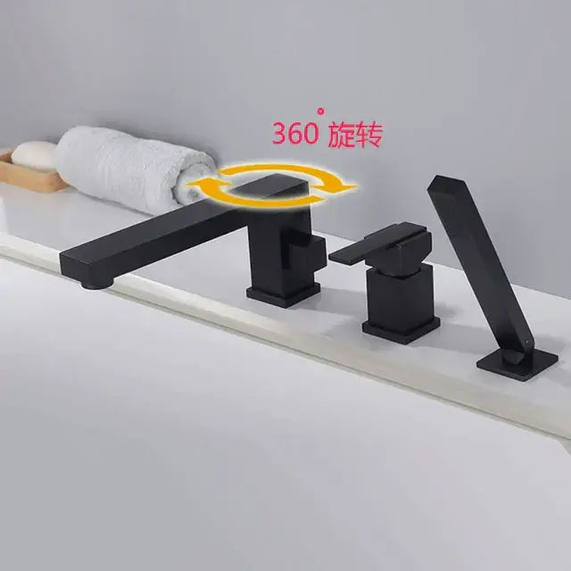 Modern brushed gold shower faucet with black matte 360-degree rotating spout decorbites brushed gold design