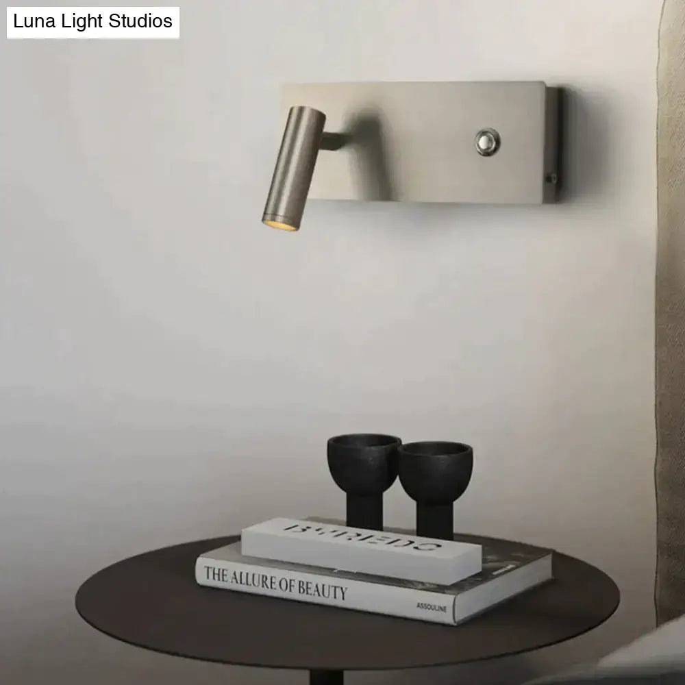 Modern brushed nickel led dimmable reading wall light with sleek minimalist design for bedroom lighting