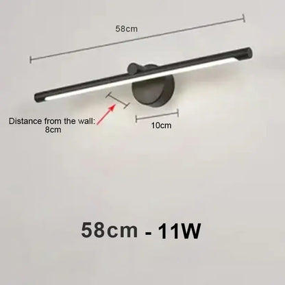 Black modern LED wall sconce with sleek elongated design 11w power for bathroom use with motion sensor wall lamp