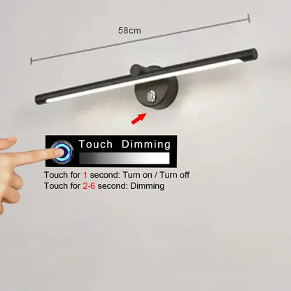 Modern brushed nickel led wall lamp bathroom light with sleek black led wall fixture and touch dimming control